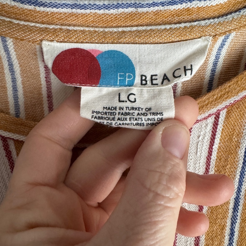 FP Beach Striped Maxi Dress L 100% Cotton Mustard Boho Pockets - Picture 4 of 8